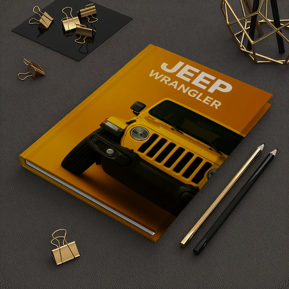 Jeep Wrangler Yellow Front View Orange Background – Notebooks