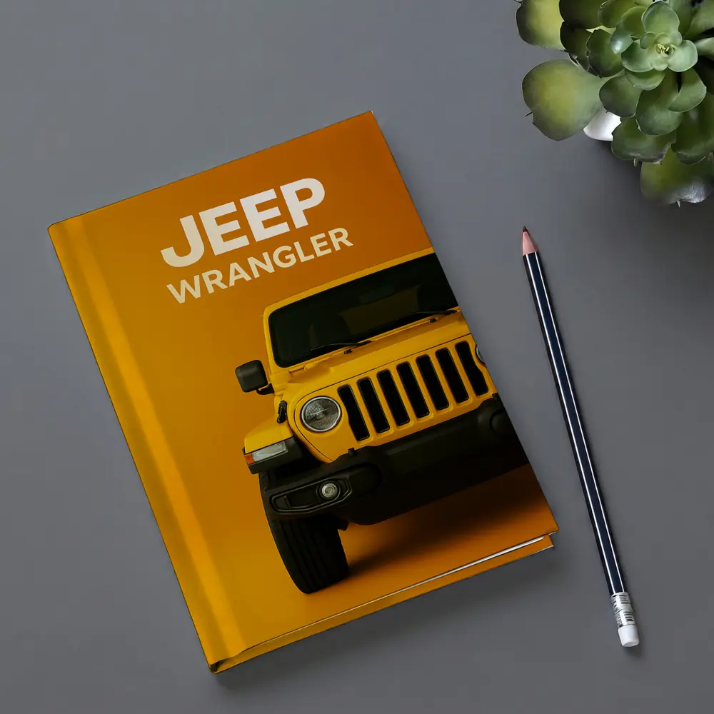 Jeep Wrangler Yellow Front View Orange Background – Notebooks
