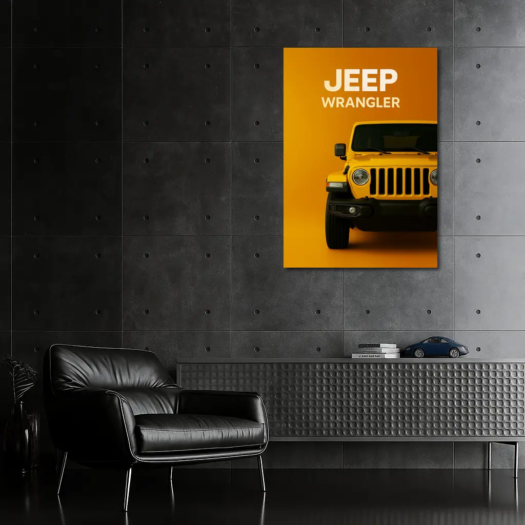 Jeep Wrangler Yellow Front View Orange Background – Wall Art