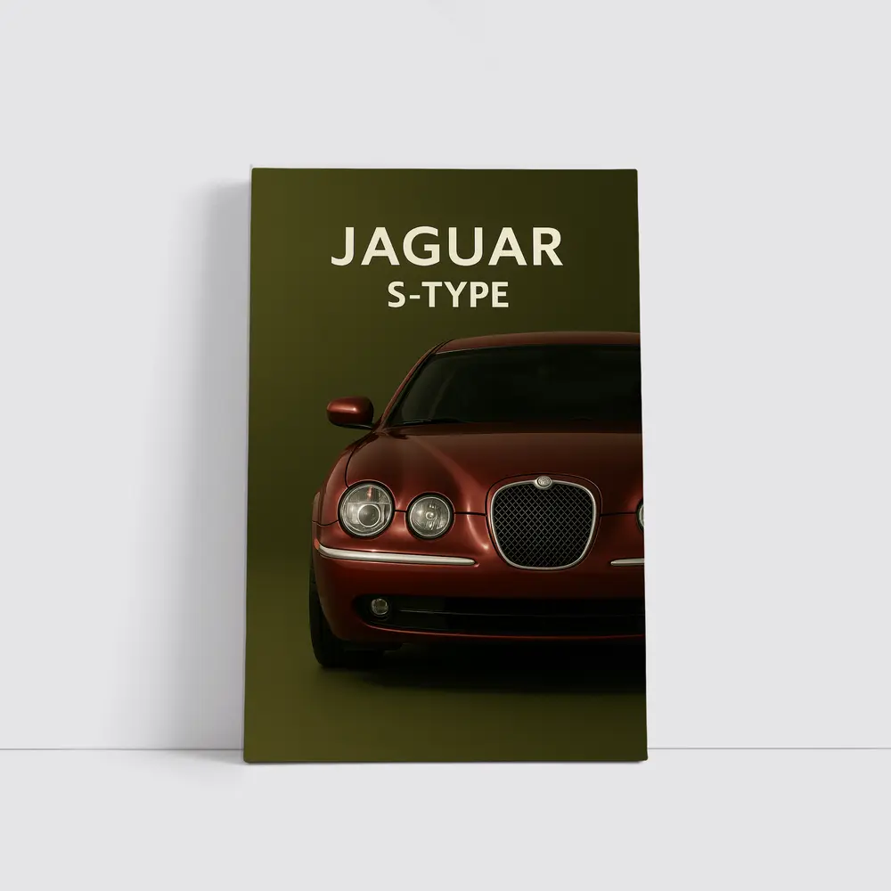Jaguar S-Type Red Car Green Background – Wall Art