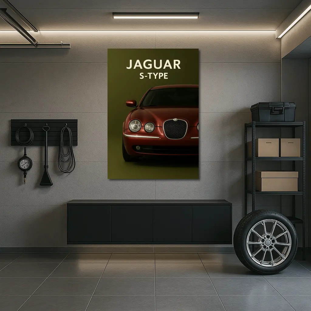 Jaguar S-Type Red Car Green Background – Wall Art
