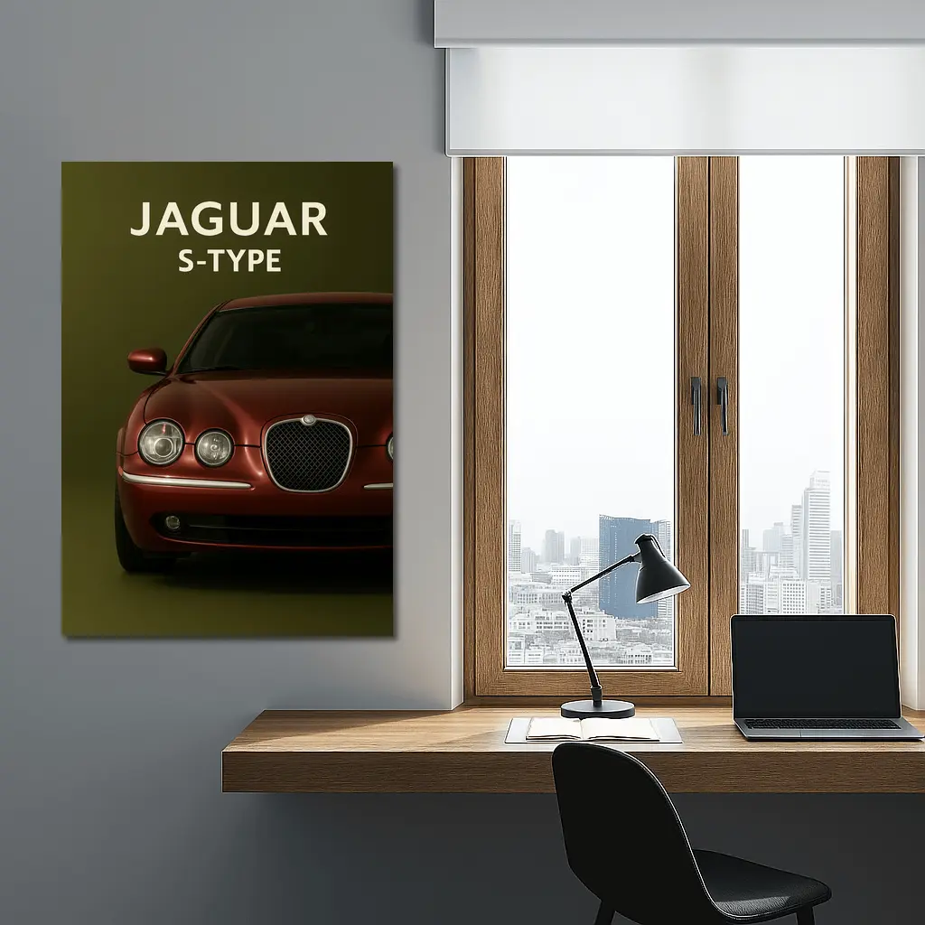 Jaguar S-Type Red Car Green Background – Wall Art