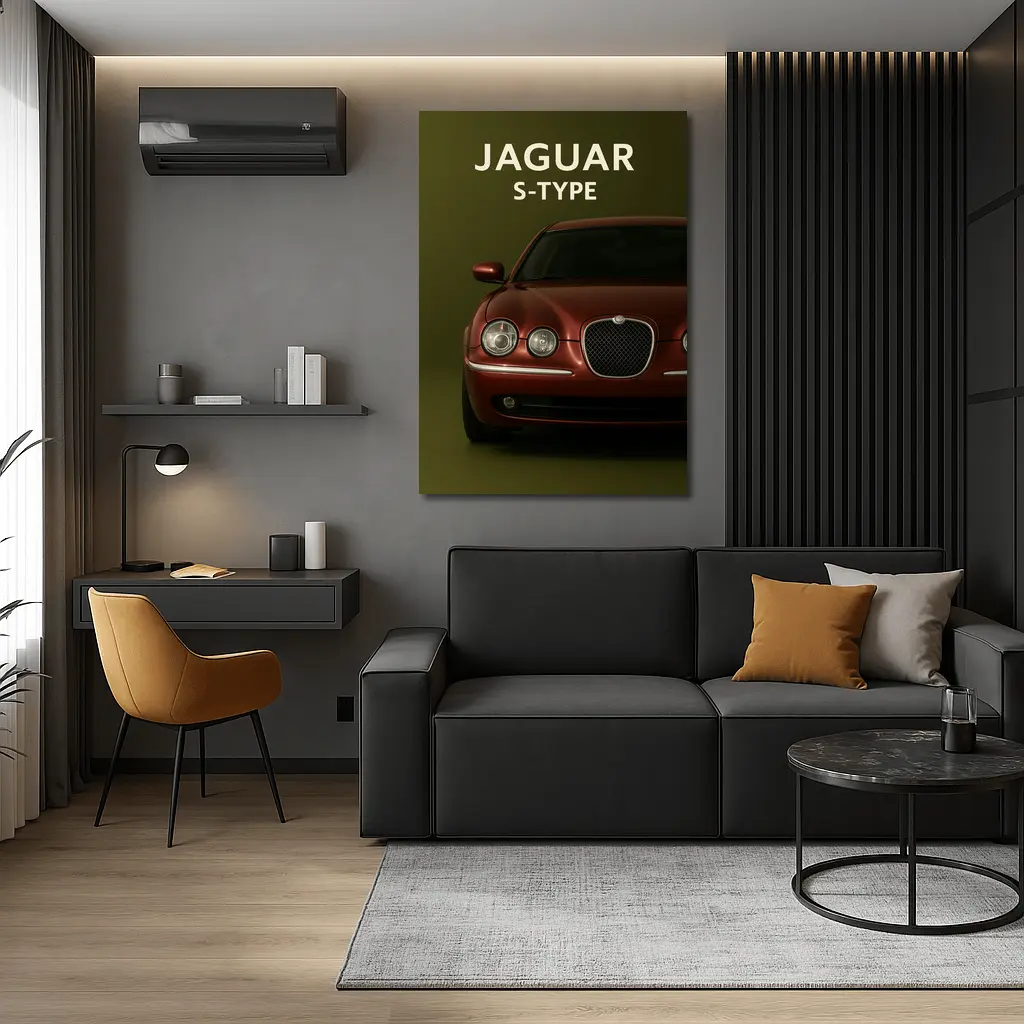 Jaguar S-Type Red Car Green Background – Wall Art