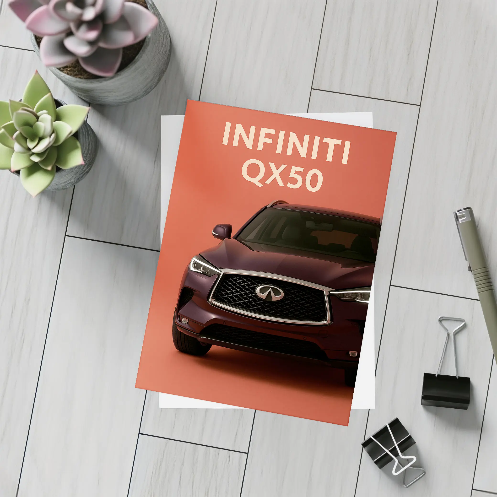 Infiniti QX50 SUV on Red Background – Postcards