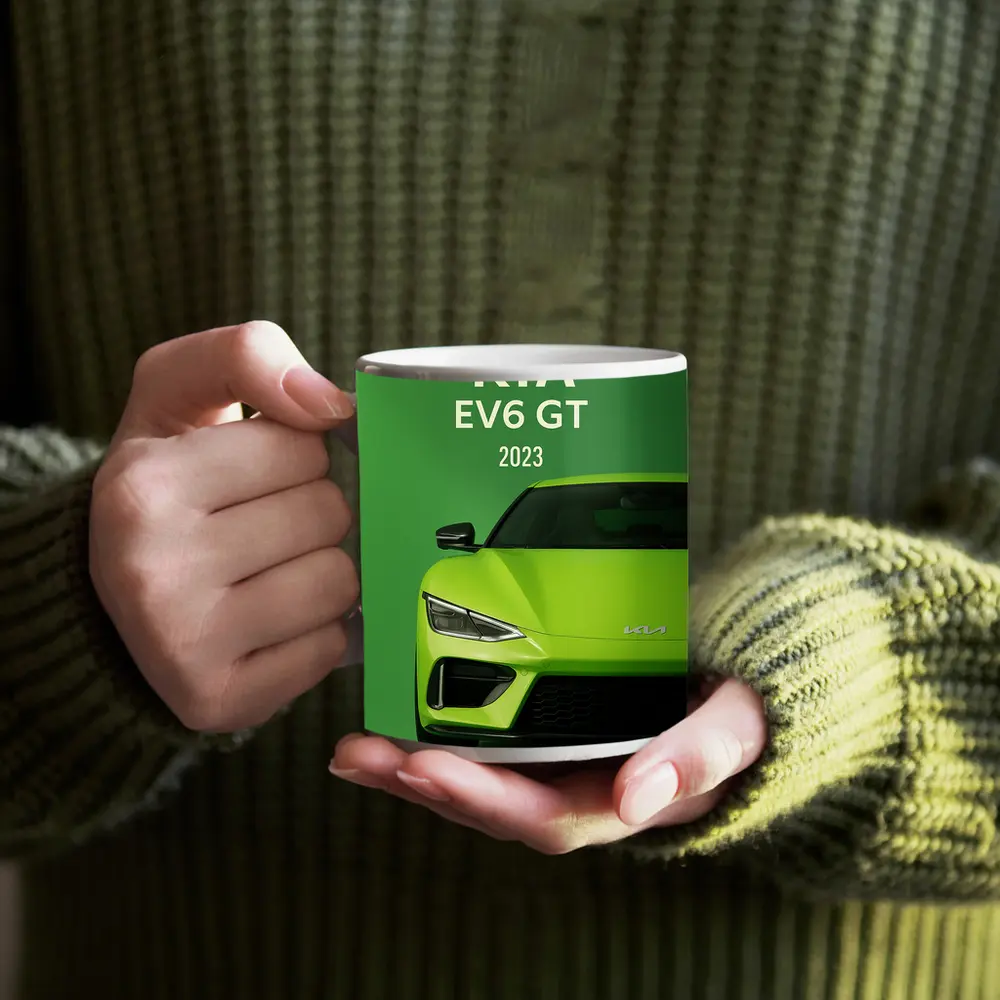 Kia EV6 GT Green Front View Art – Mugs