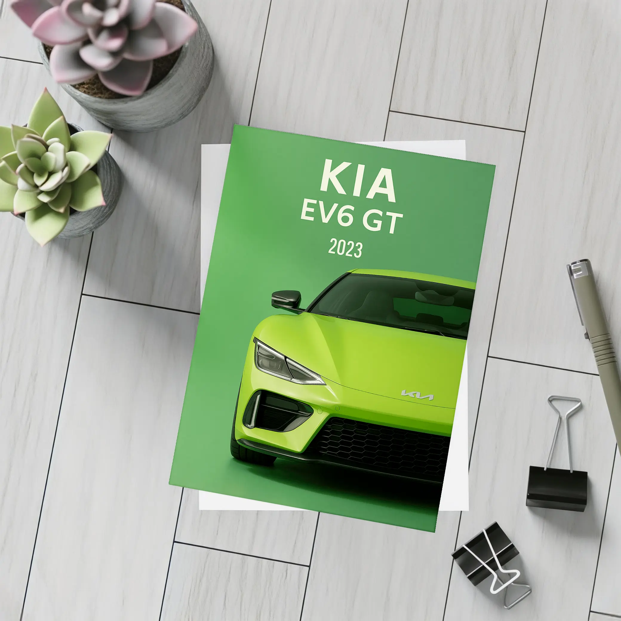 Kia EV6 GT Green Front View Art – Postcards