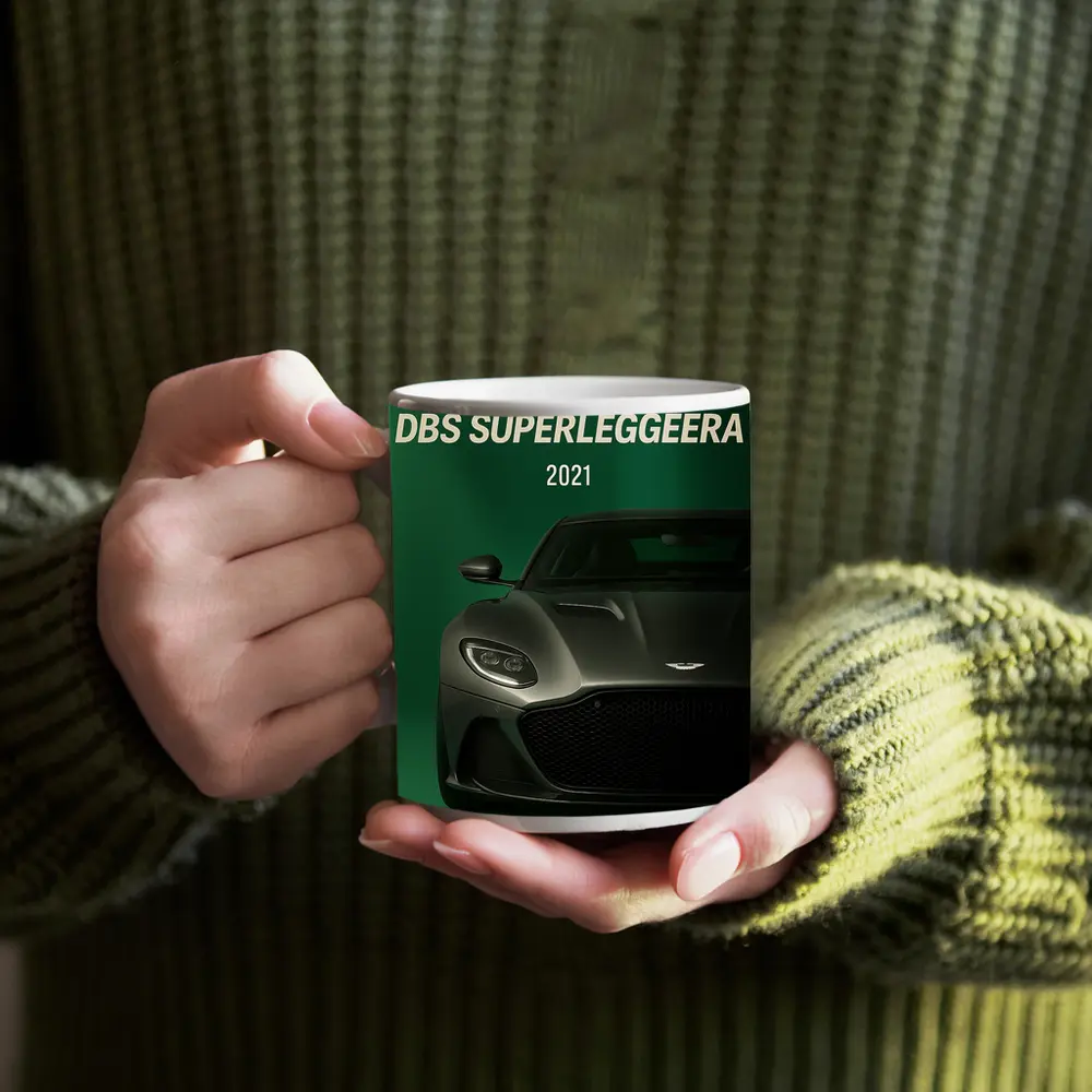 Aston Martin DBS Superleggera Green Background – Mugs