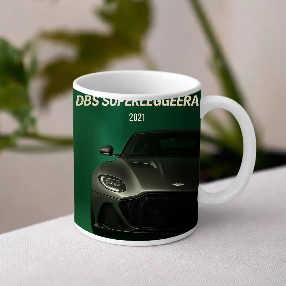 Aston Martin DBS Superleggera Green Background – Mugs