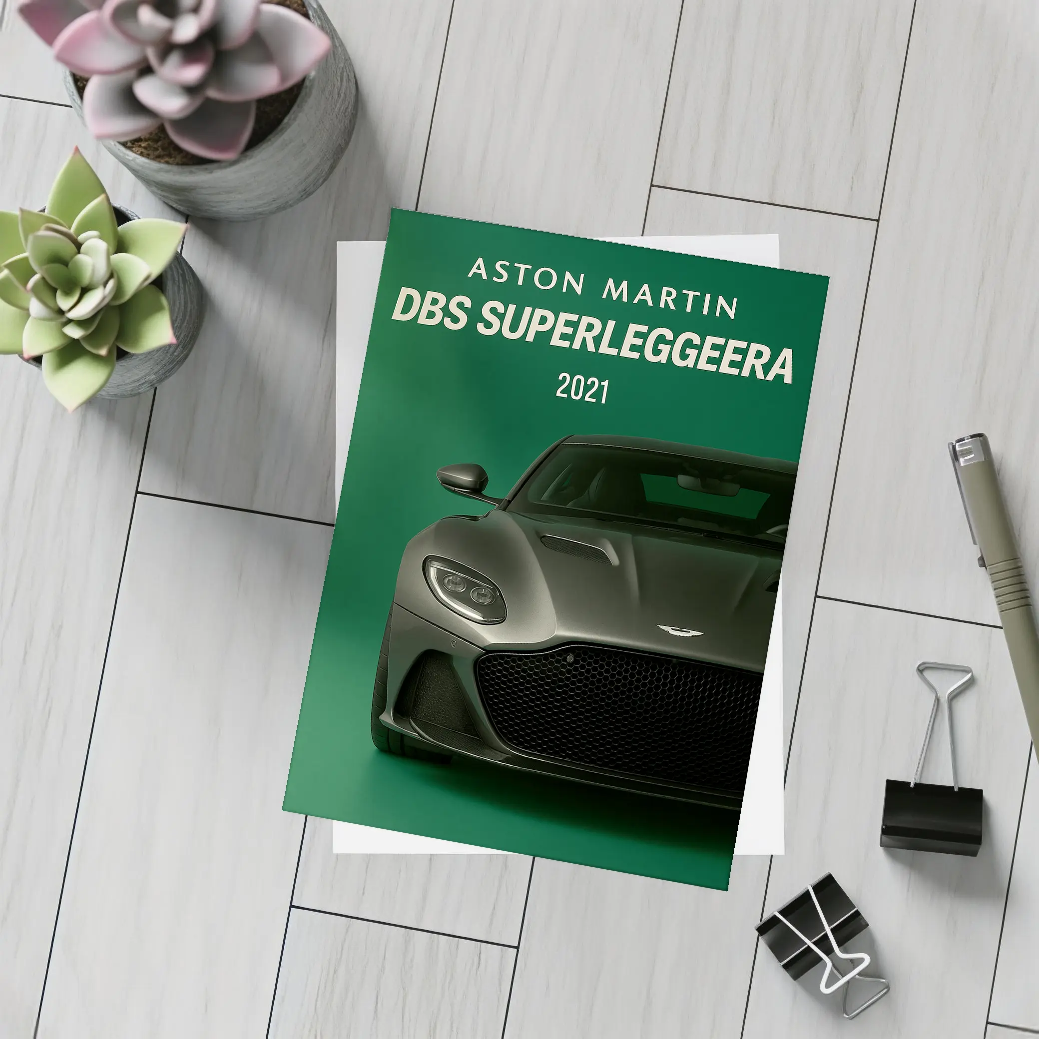 Aston Martin DBS Superleggera Green Background – Postcards