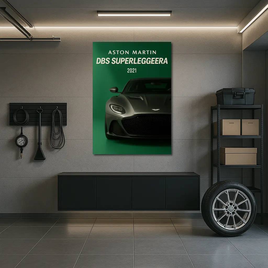 Aston Martin DBS Superleggera Green Background – Wall Art