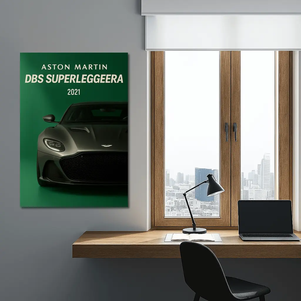 Aston Martin DBS Superleggera Green Background – Wall Art