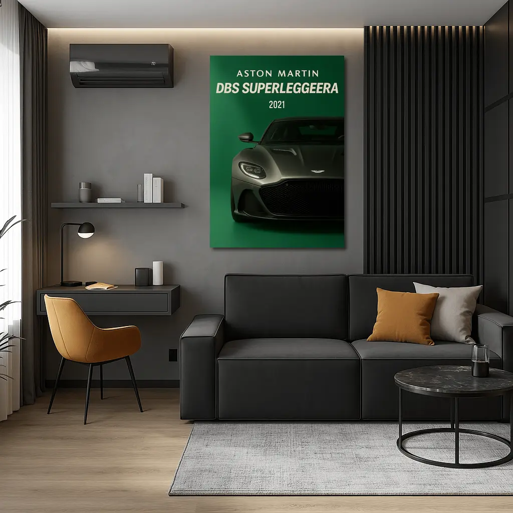 Aston Martin DBS Superleggera Green Background – Wall Art