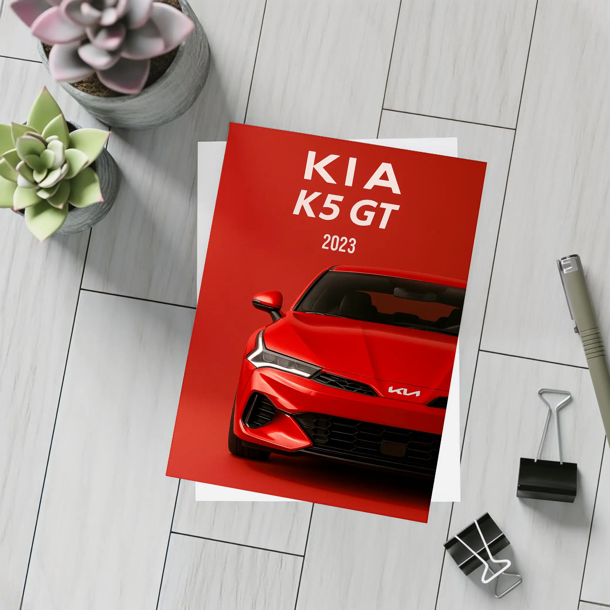 Kia K5 GT 2023 Red Car Front View – Postcards