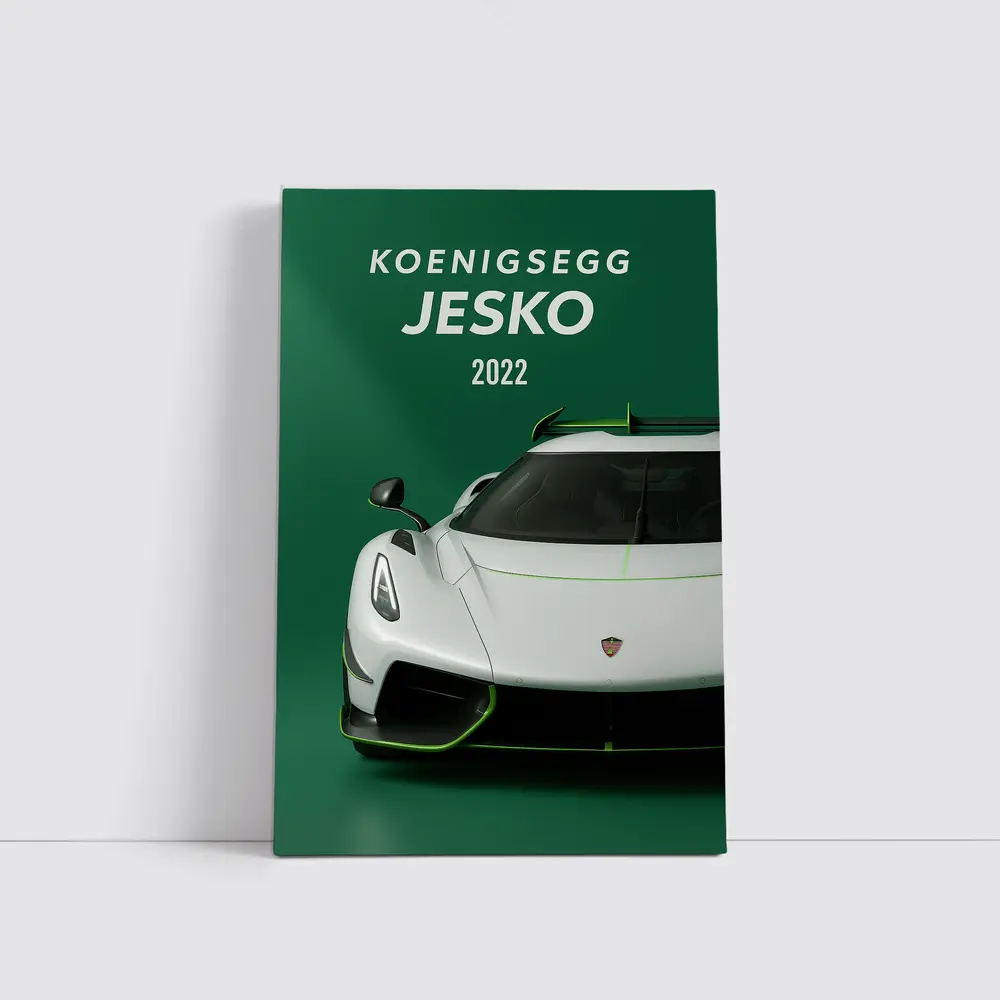Koenigsegg Jesko White Supercar Green Background – Wall Art