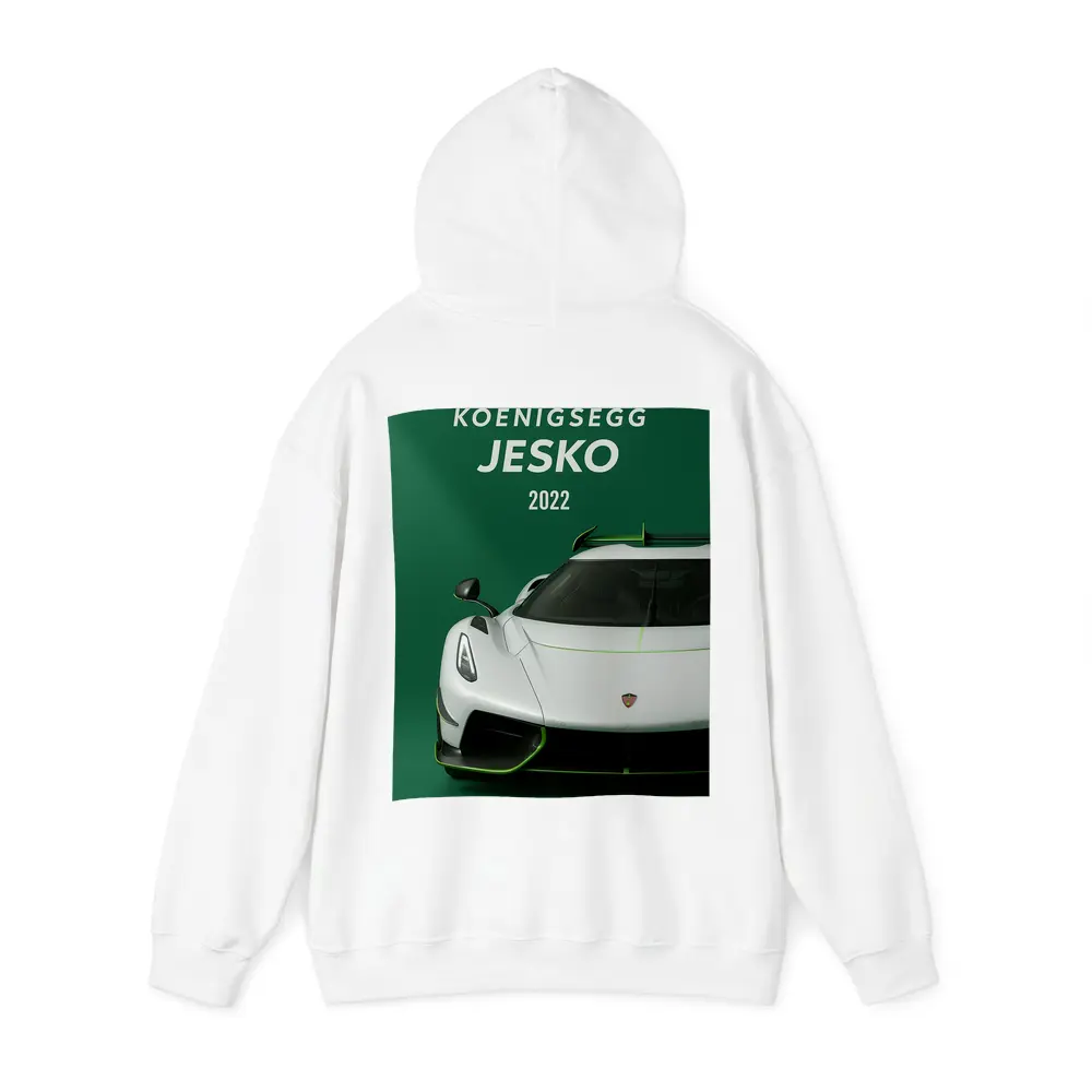 Koenigsegg Jesko White Supercar Green Background – Hoodies