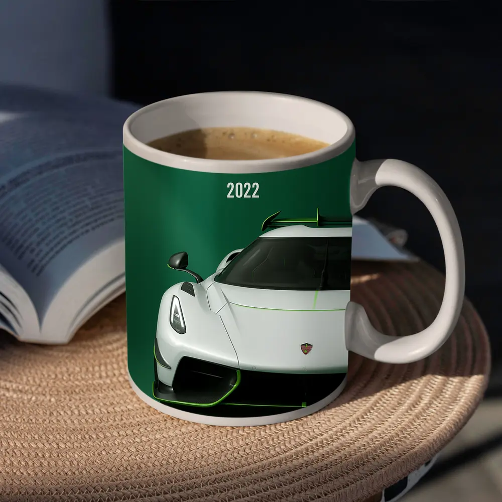 Koenigsegg Jesko White Supercar Green Background – Mugs