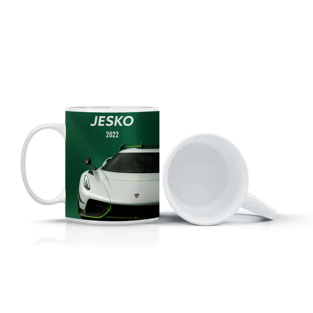 Koenigsegg Jesko White Supercar Green Background – Mugs