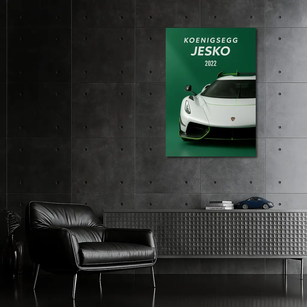 Koenigsegg Jesko White Supercar Green Background – Wall Art