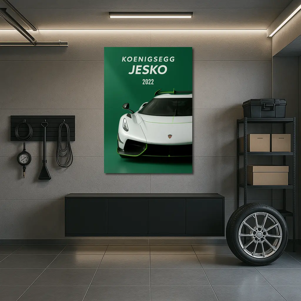 Koenigsegg Jesko White Supercar Green Background – Wall Art