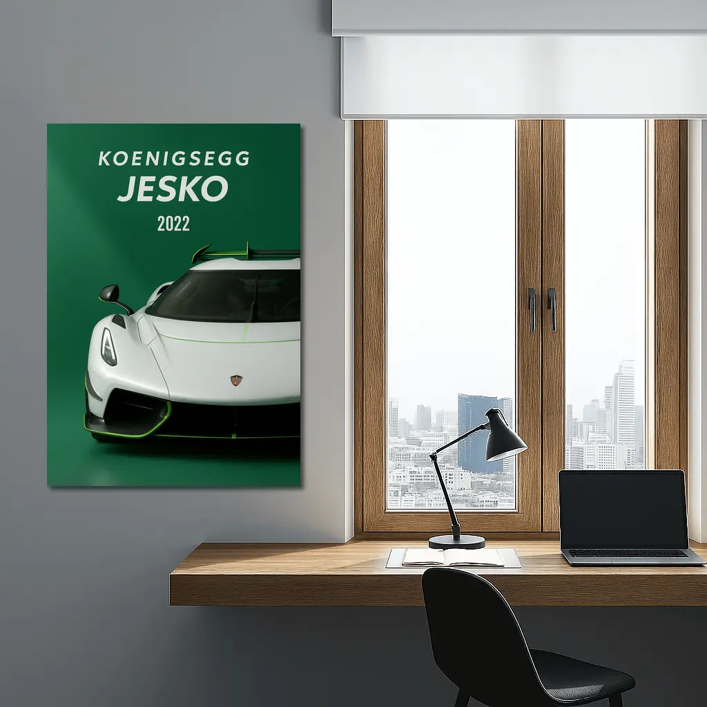 Koenigsegg Jesko White Supercar Green Background – Wall Art