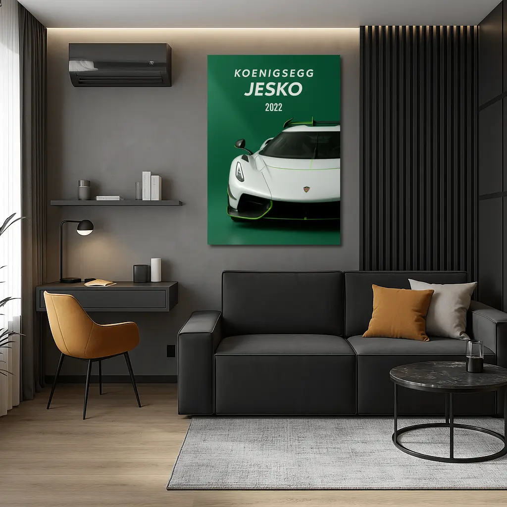 Koenigsegg Jesko White Supercar Green Background – Wall Art