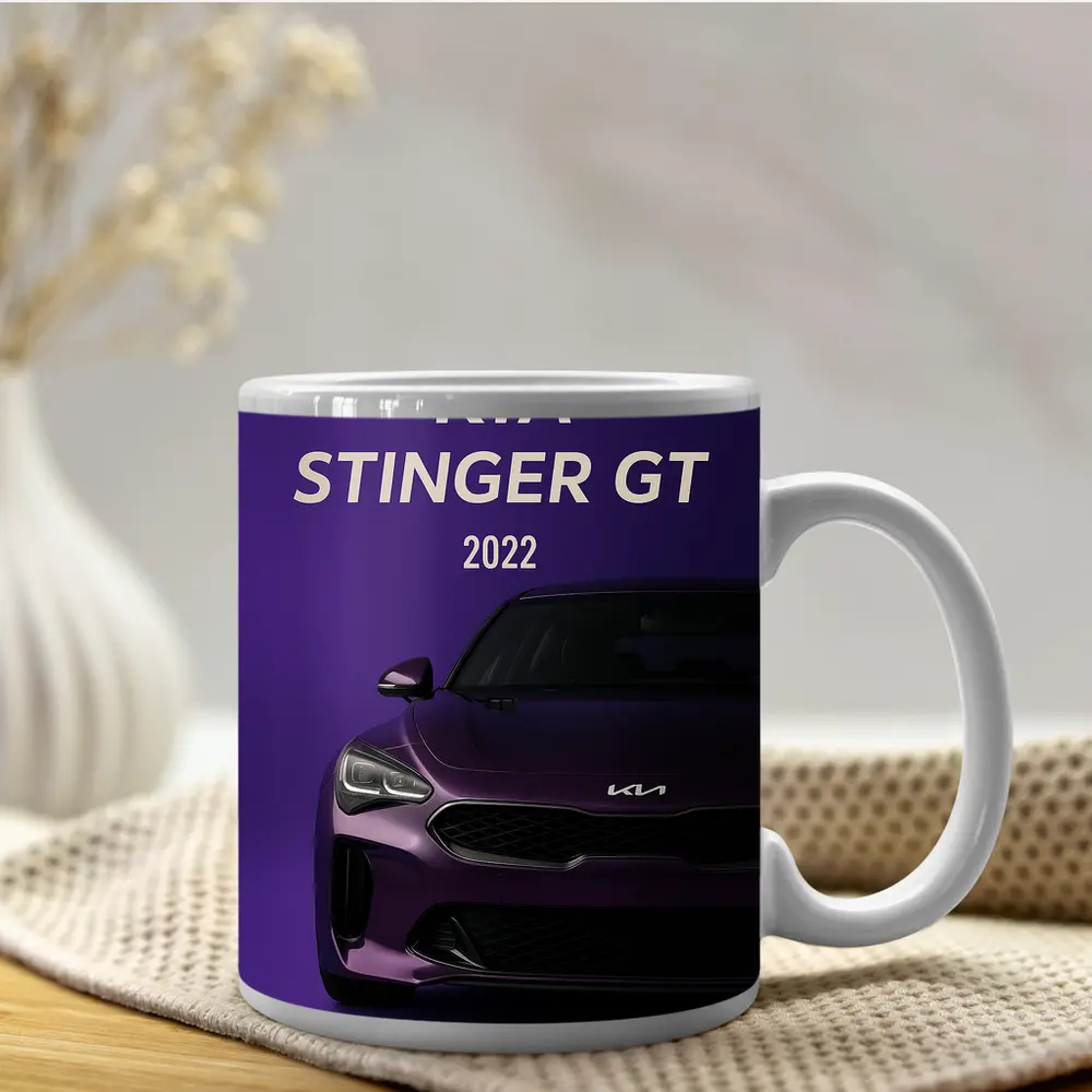 Kia Stinger GT Purple Background Car Art – Mugs