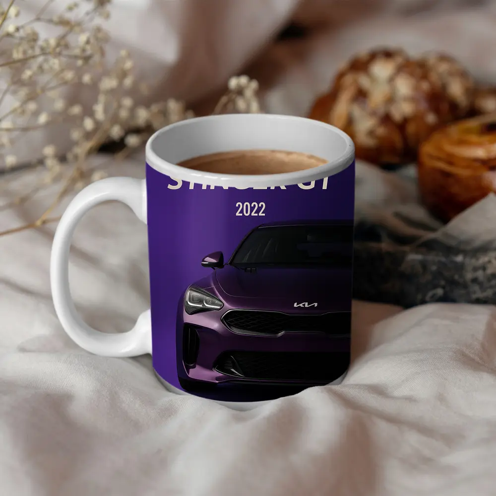 Kia Stinger GT Purple Background Car Art – Mugs