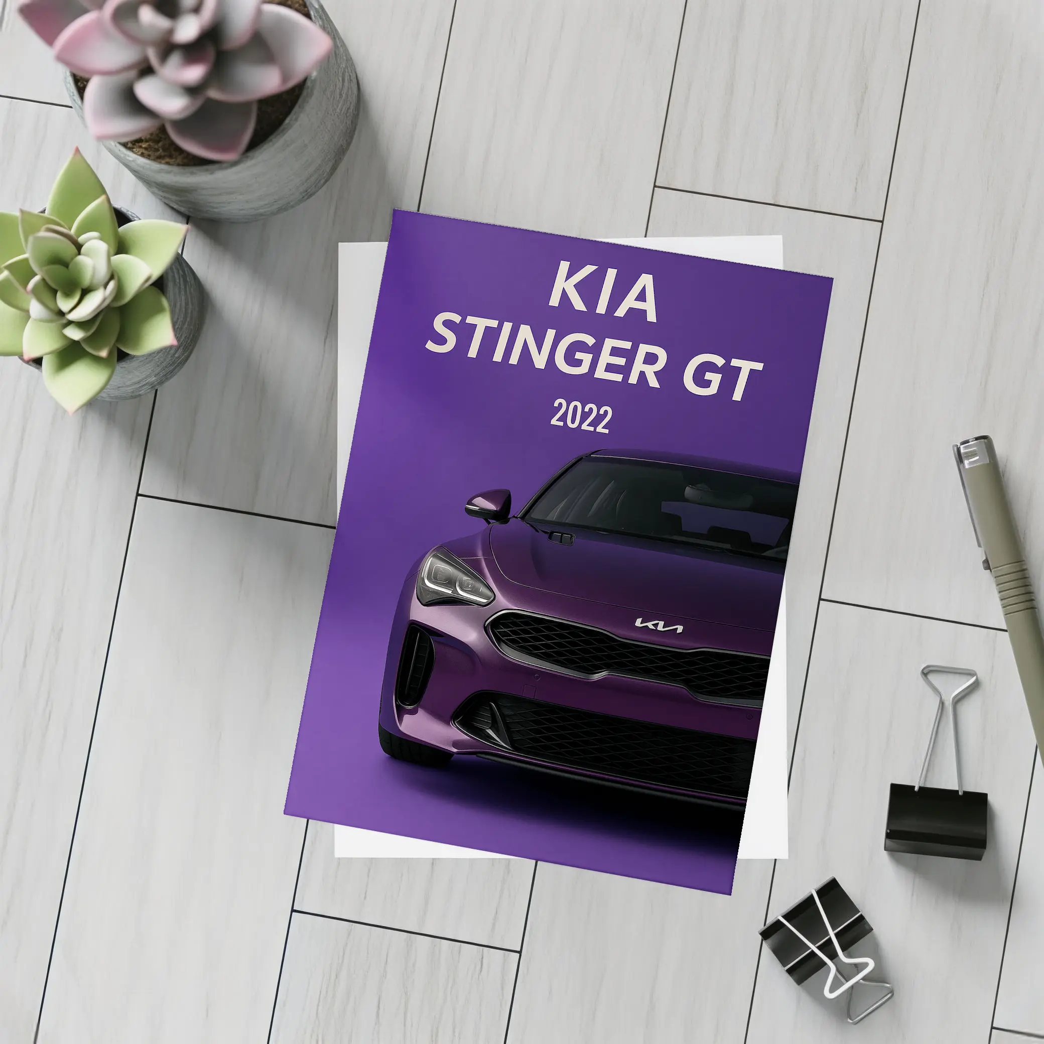 Kia Stinger GT Purple Background Car Art – Postcards