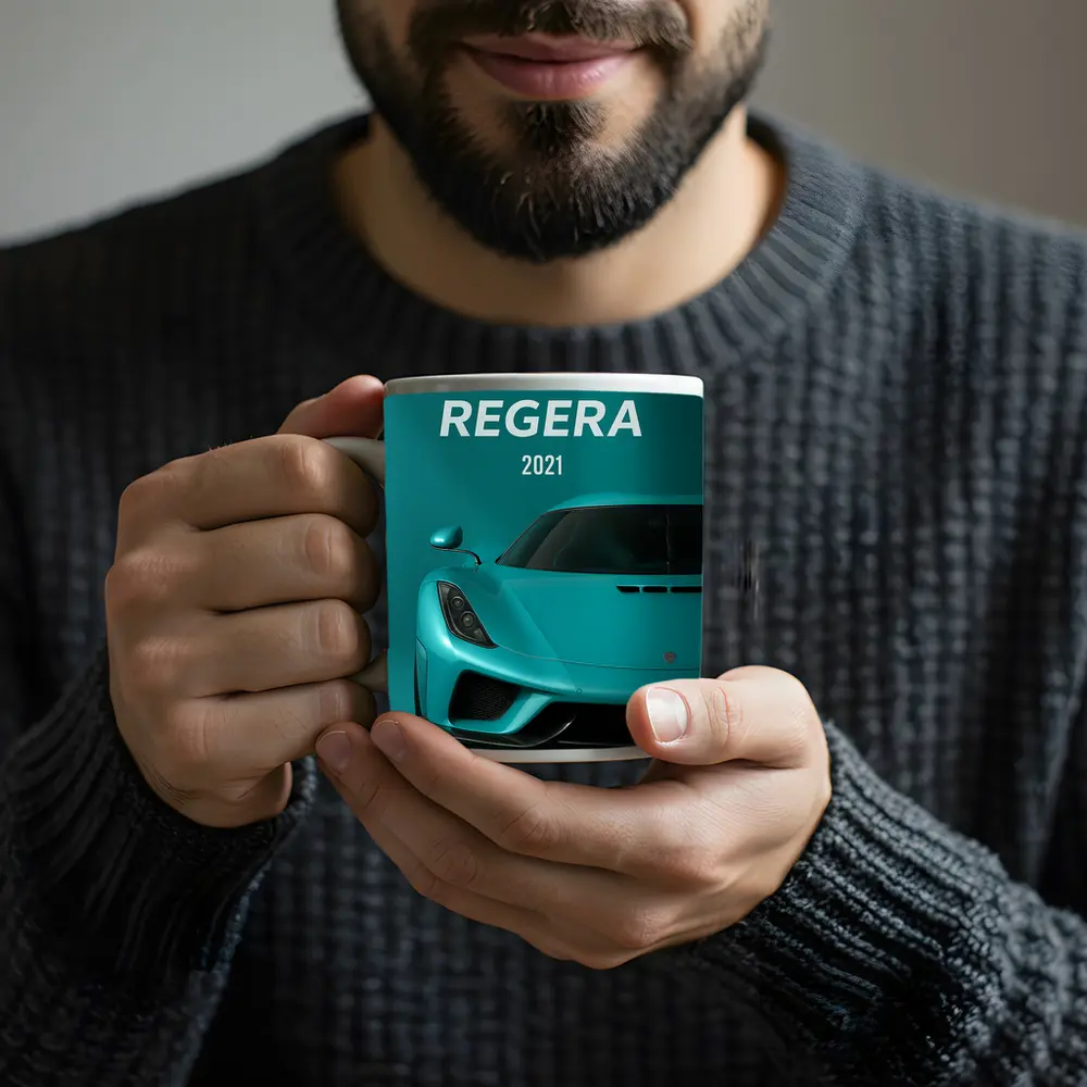 Koenigsegg Regera Teal Supercar Front View – Mugs