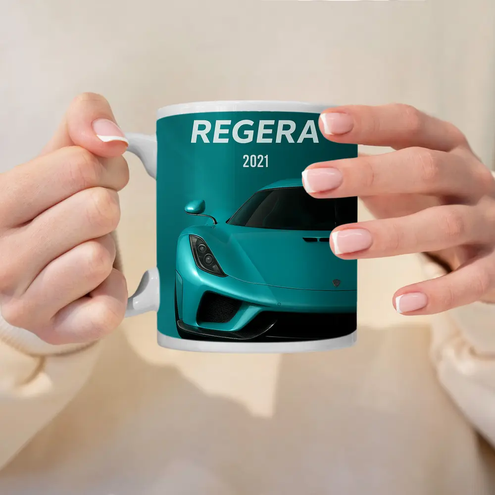 Koenigsegg Regera Teal Supercar Front View – Mugs