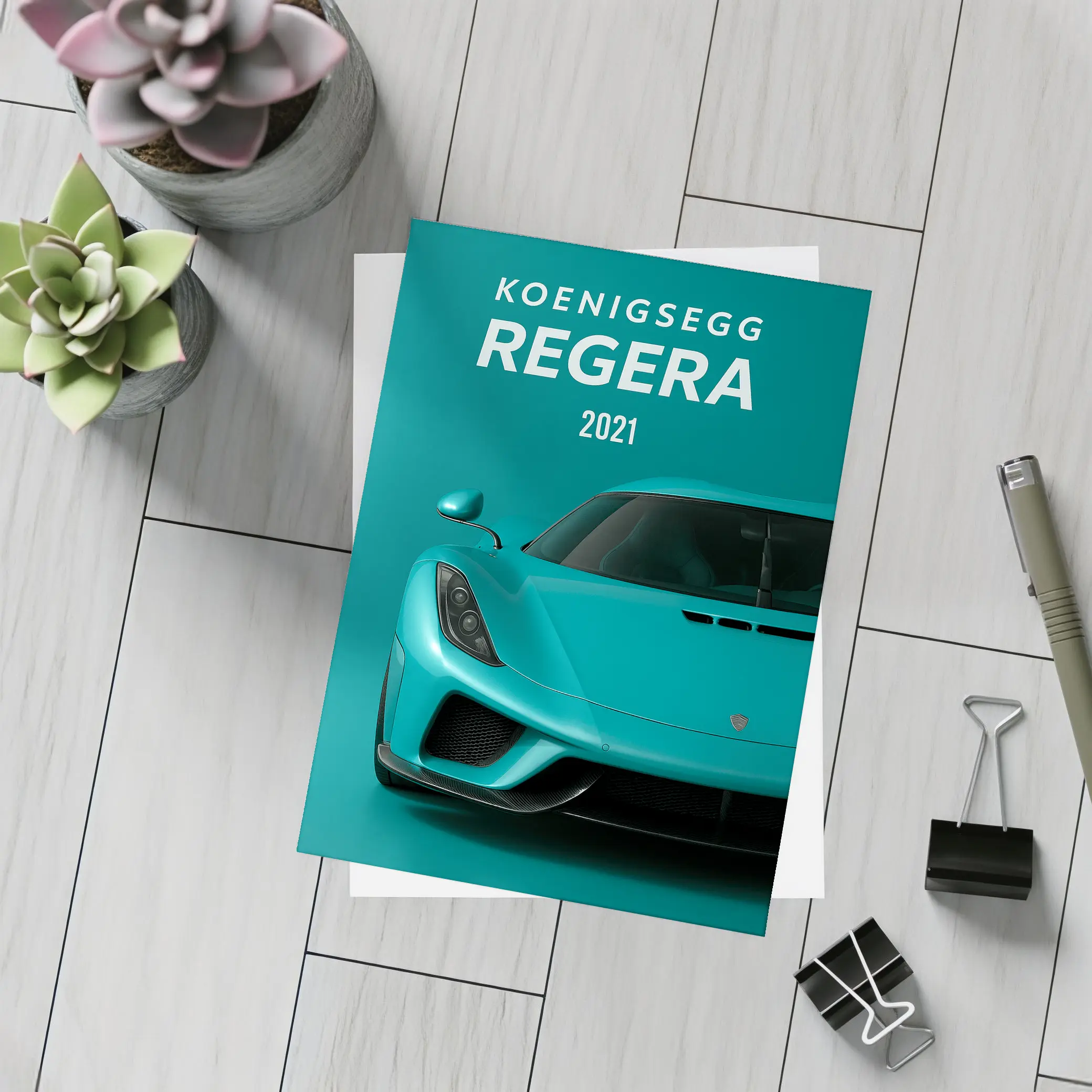 Koenigsegg Regera Teal Supercar Front View – Postcards