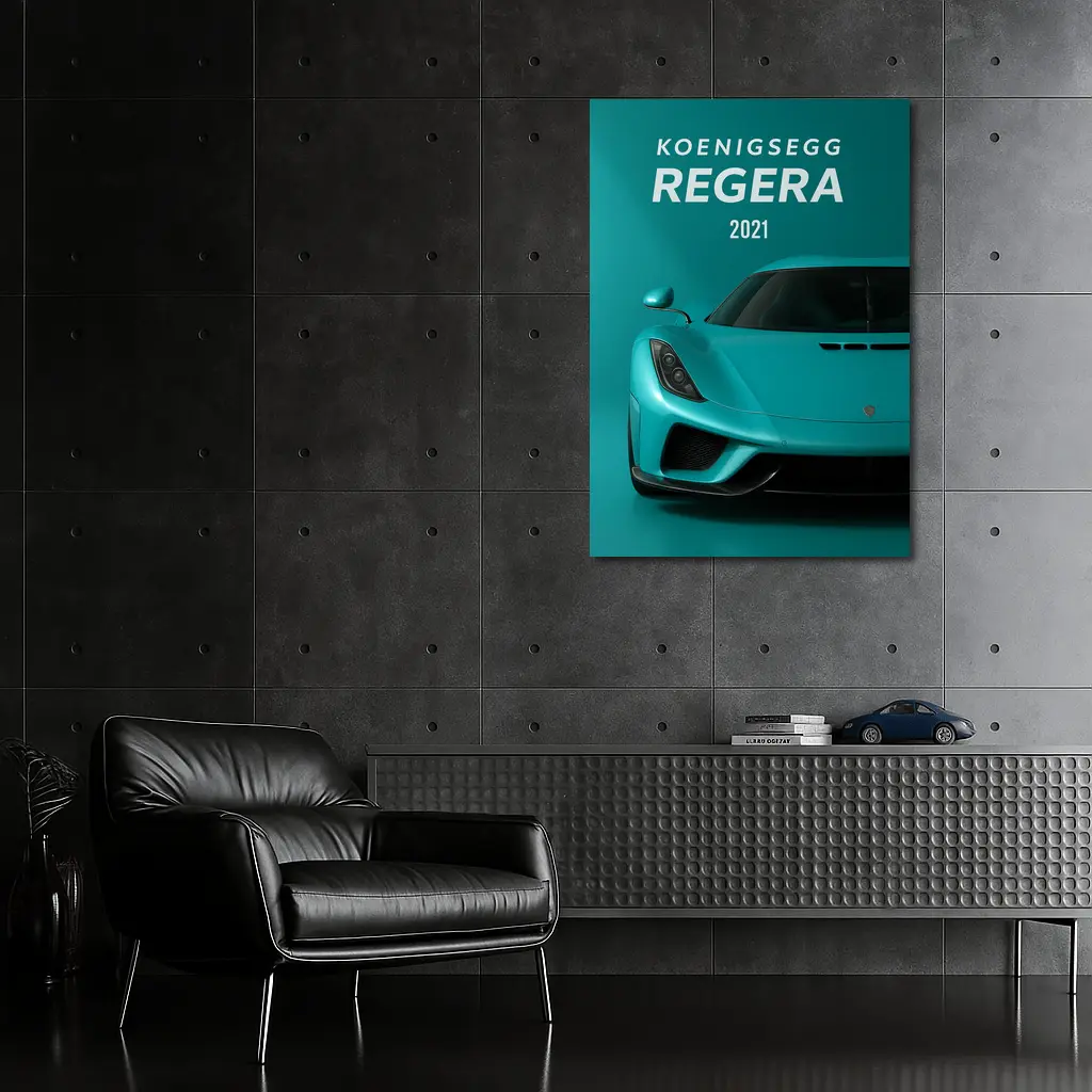 Koenigsegg Regera Teal Supercar Front View – Wall Art