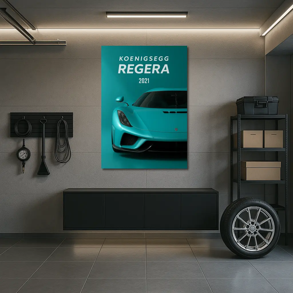 Koenigsegg Regera Teal Supercar Front View – Wall Art