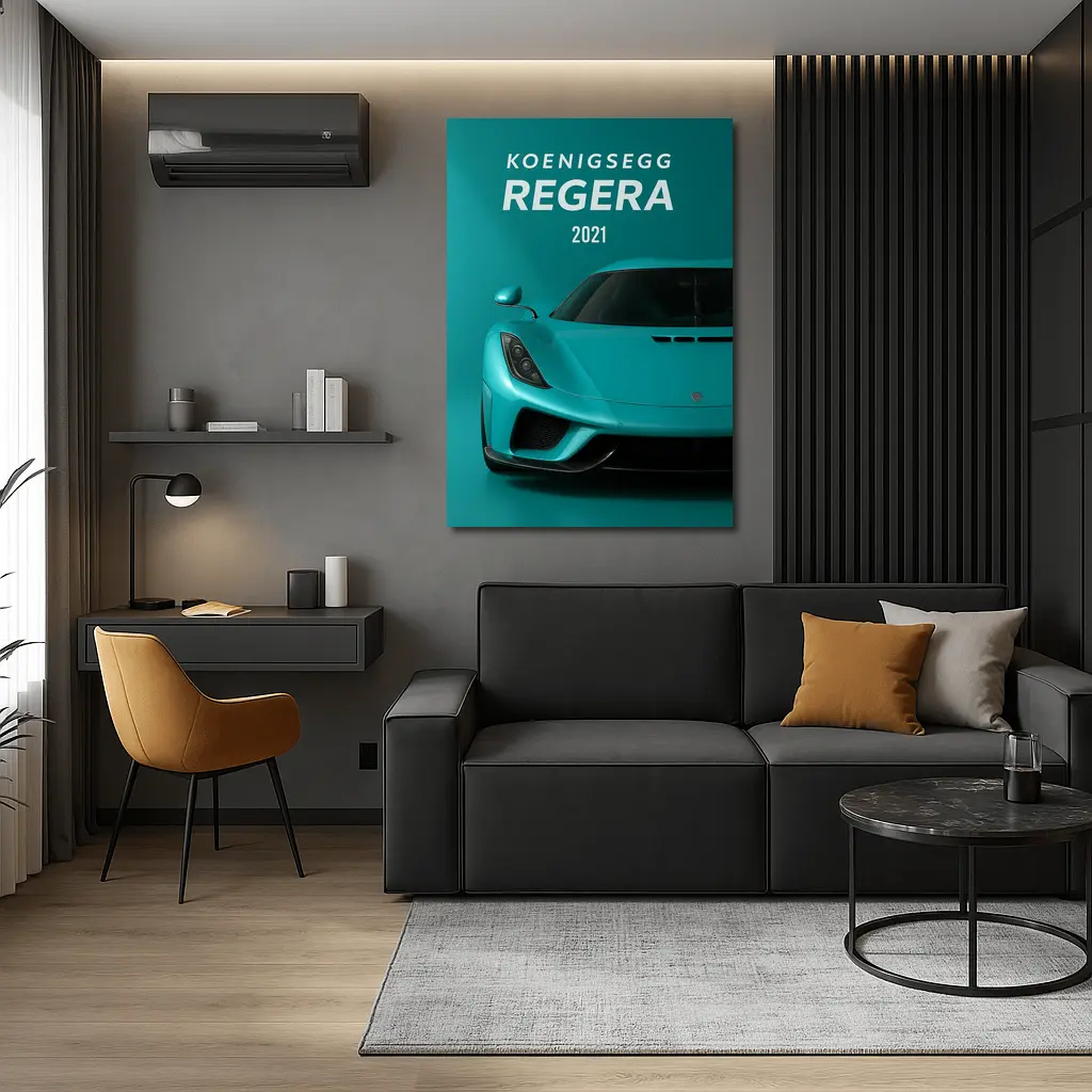 Koenigsegg Regera Teal Supercar Front View – Wall Art