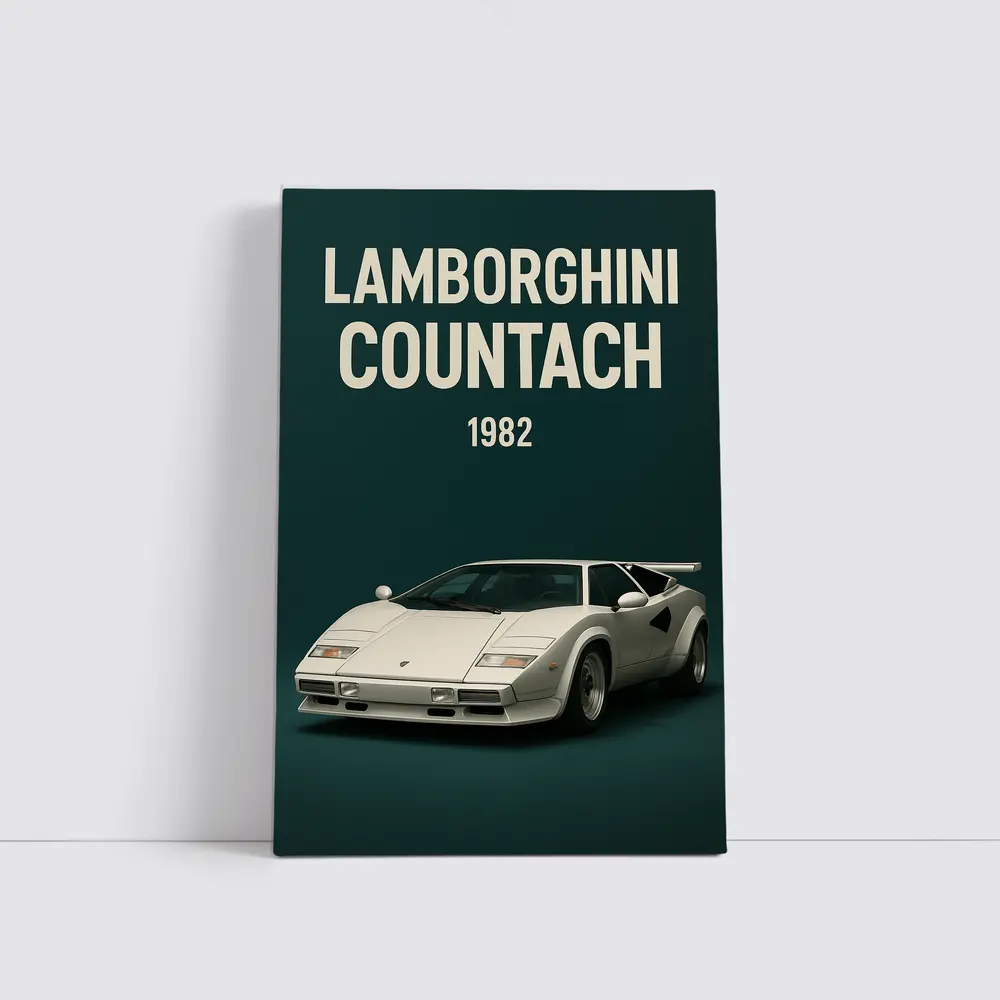Lamborghini Countach White Supercar 1982 on Dark Green – Wall Art