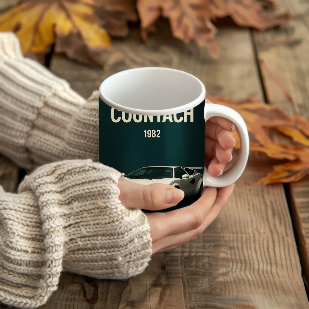 Lamborghini Countach 1982 Dark Green Background – Mugs