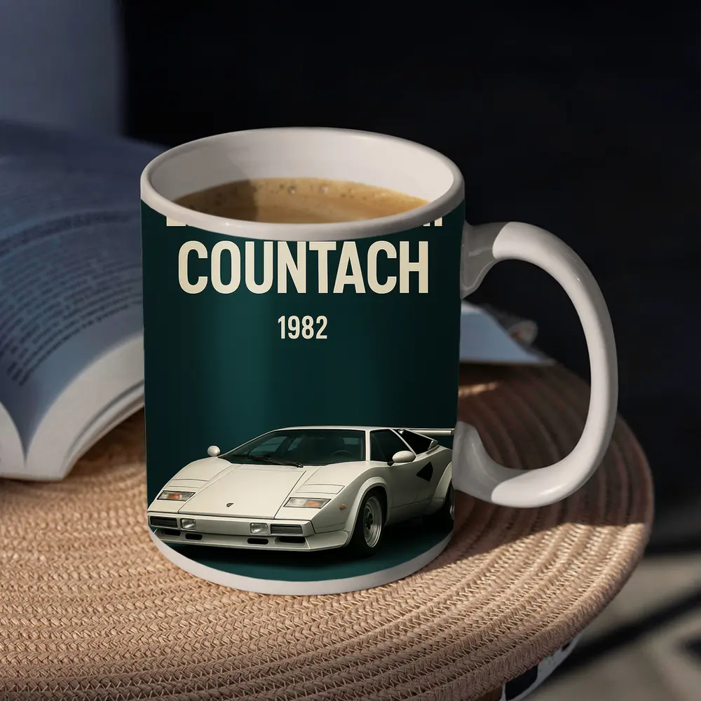 Lamborghini Countach 1982 Dark Green Background – Mugs