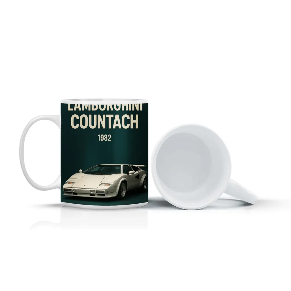 Lamborghini Countach 1982 Dark Green Background – Mugs