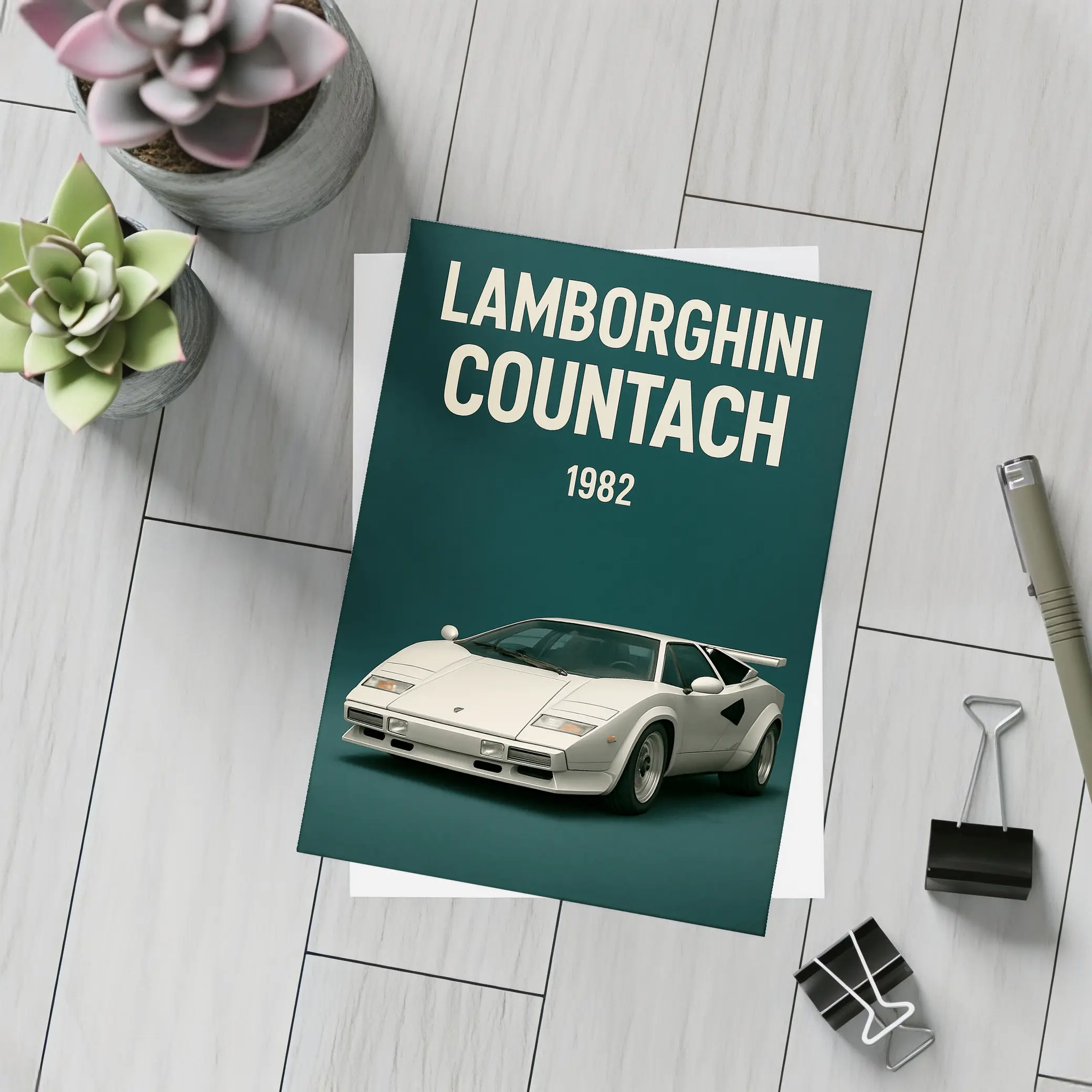 Lamborghini Countach 1982 Dark Green Background – Postcards