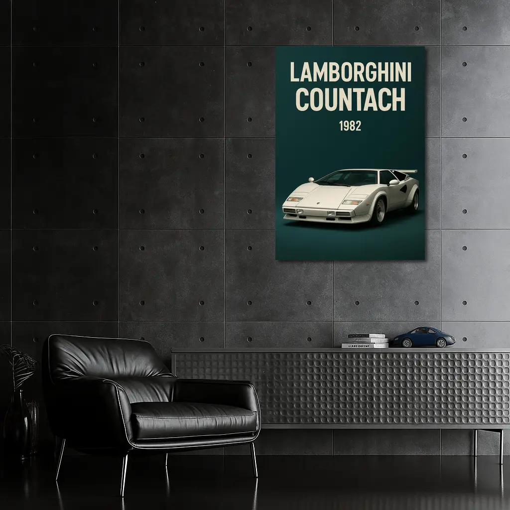 Lamborghini Countach White Supercar 1982 on Dark Green – Wall Art