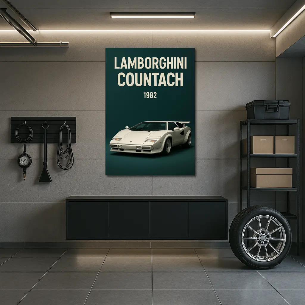 Lamborghini Countach White Supercar 1982 on Dark Green – Wall Art