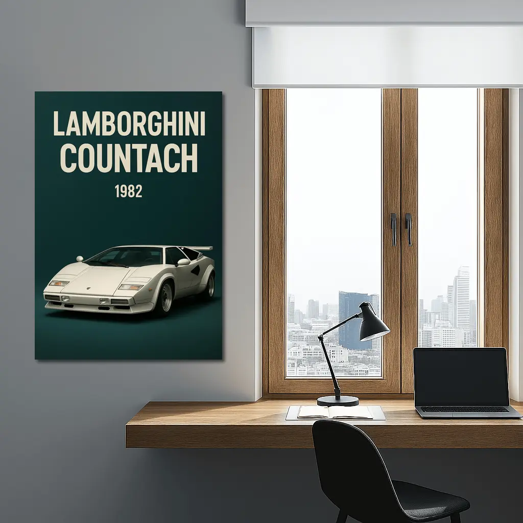 Lamborghini Countach White Supercar 1982 on Dark Green – Wall Art