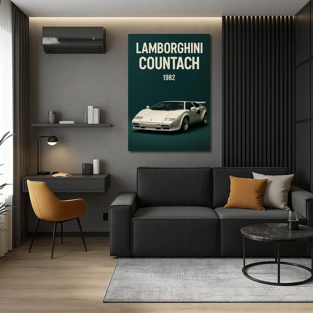 Lamborghini Countach White Supercar 1982 on Dark Green – Wall Art