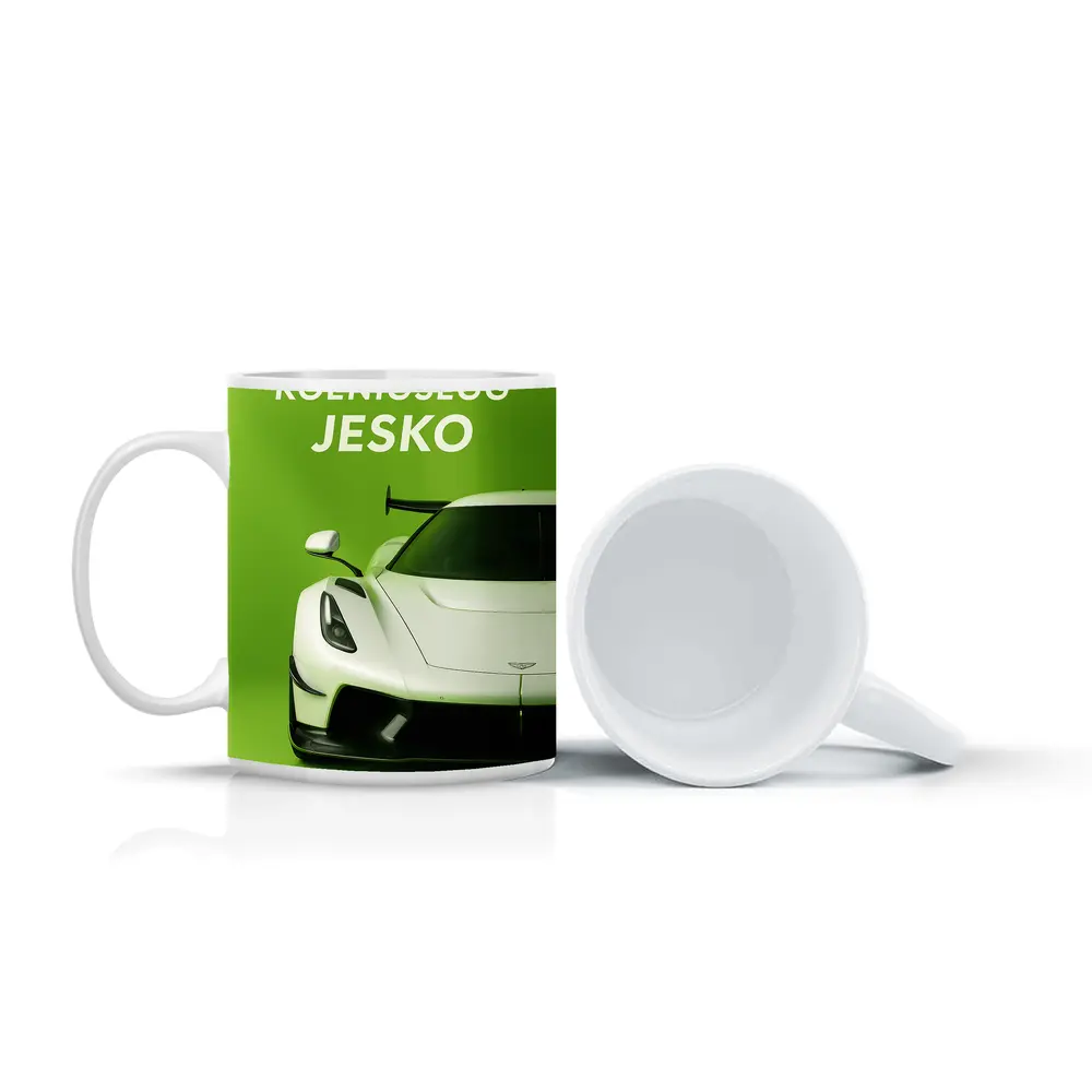 Koenigsegg Jesko White Supercar Green Background – Mugs