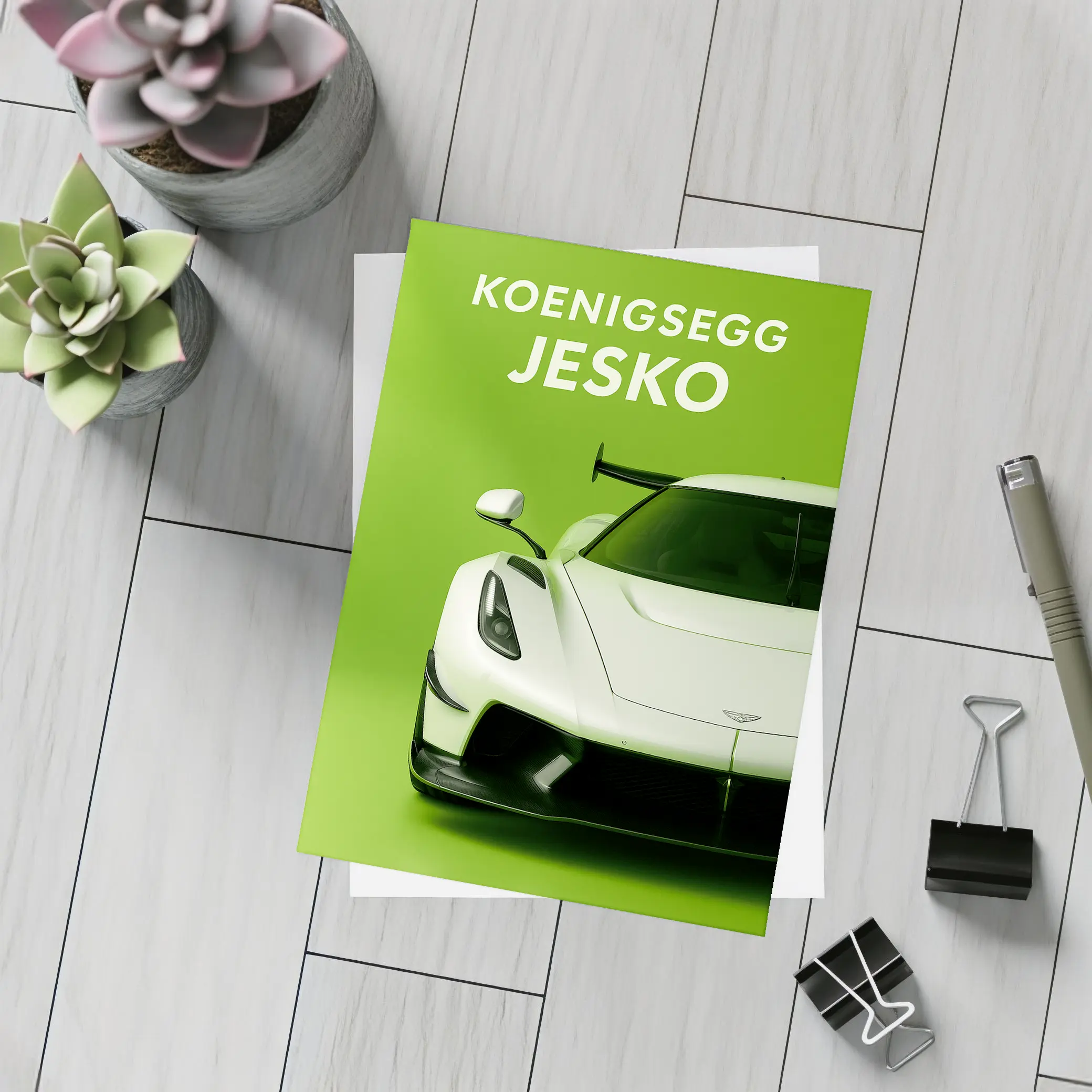 Koenigsegg Jesko White Supercar Green Background – Postcards