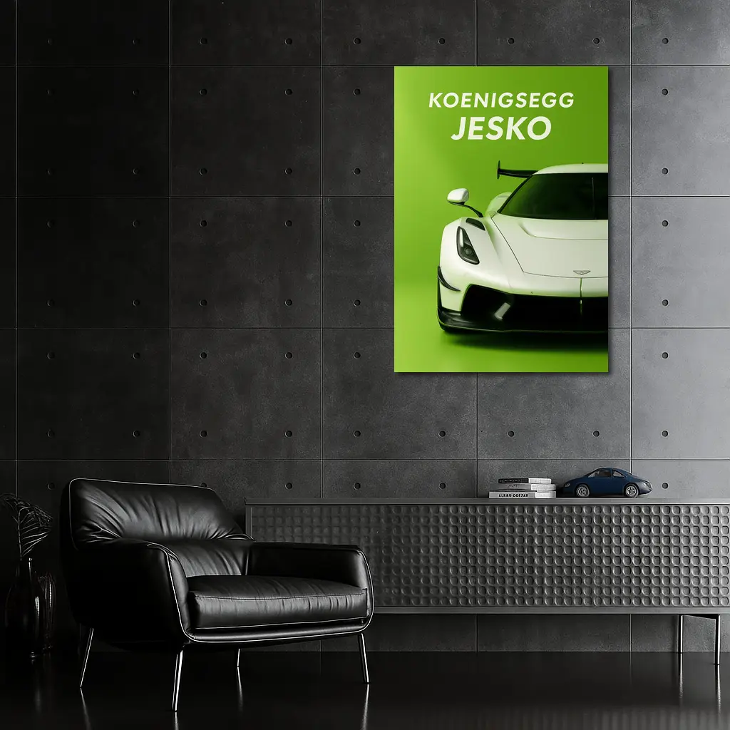 Koenigsegg Jesko White Supercar Green Background – Wall Art