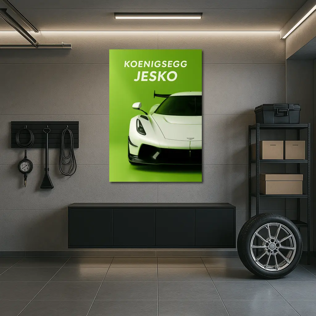 Koenigsegg Jesko White Supercar Green Background – Wall Art