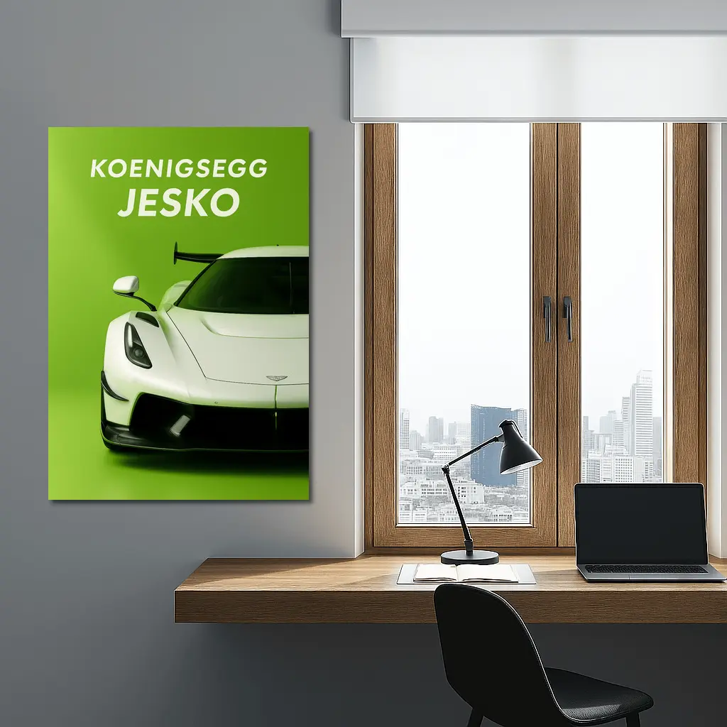 Koenigsegg Jesko White Supercar Green Background – Wall Art