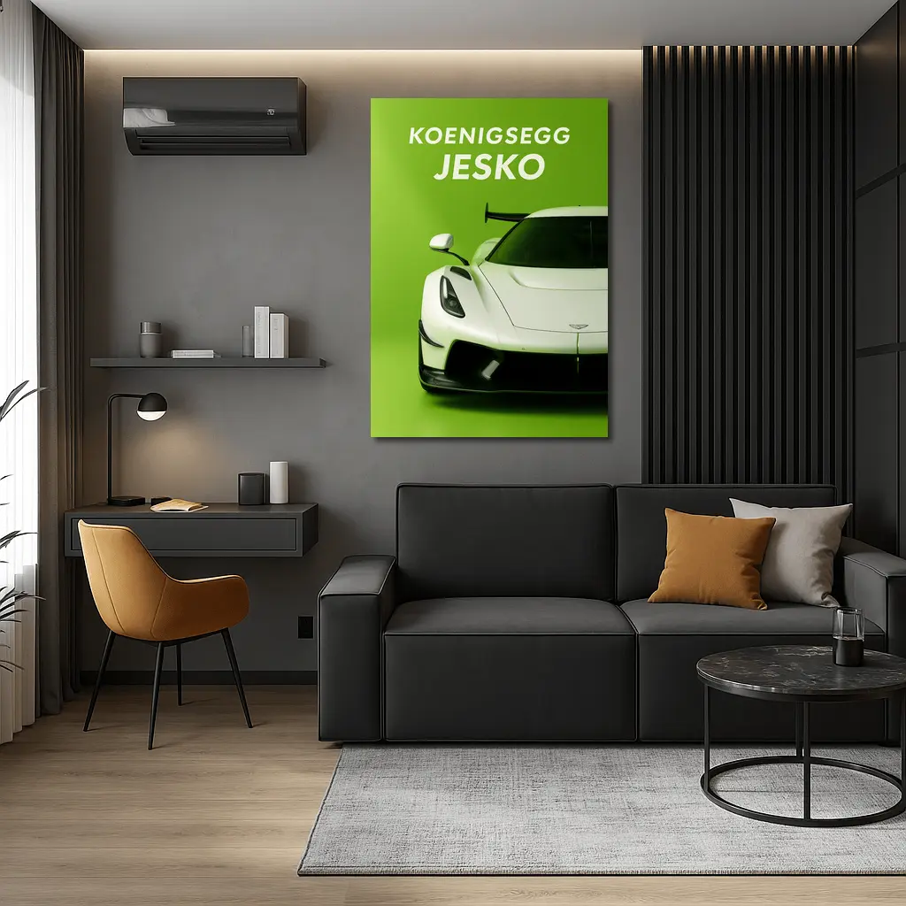 Koenigsegg Jesko White Supercar Green Background – Wall Art