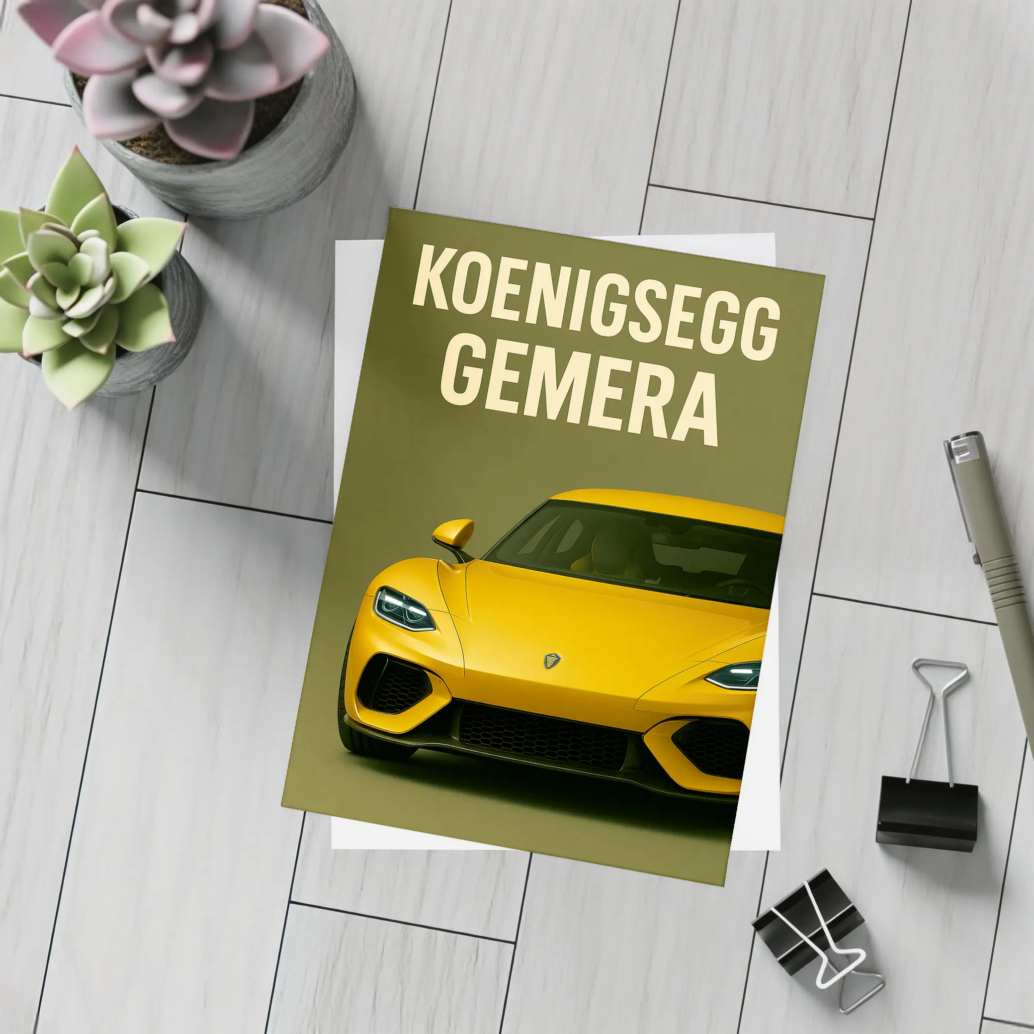 Koenigsegg Gemera Yellow Supercar Front View – Postcards